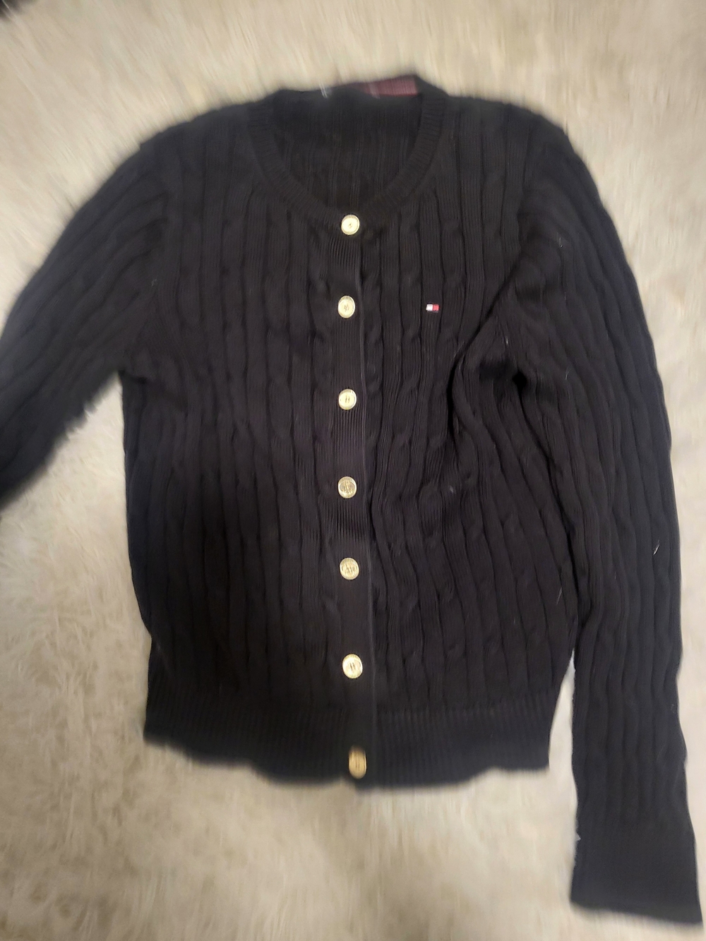 Tommy Hilfiger Black Cable-Knit Button Front Cardigan